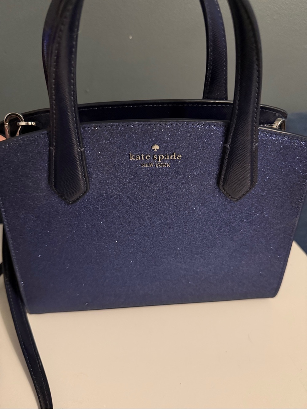 Kate Spade Navy Shimmer Top-Handle Crossbody Bag